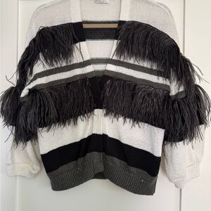 Brunello Cucinelli Black and White Ostrich Cardigan